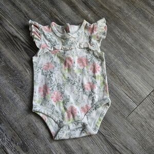 6M Girls Floral Ruffle Sleeve Baby Onesie